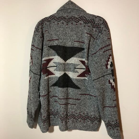 VTG Clipper Mist Aztec knit open front cardigan sweater womens M made in USA - Picture 2 of 8